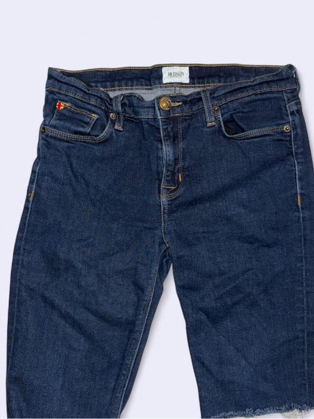 HUDSON Jeans Cut Off Denim Shorts Women Size 27 Dark Wash Raw Hem USA